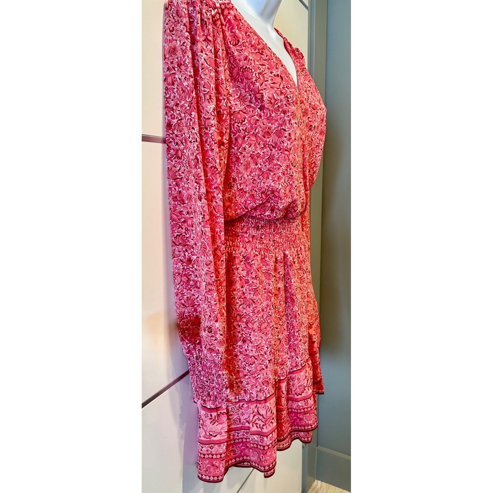 Michael Michael Kors Pink Floral Smocked Waist Dress Womens Medium Boho - Picture 4 of 15